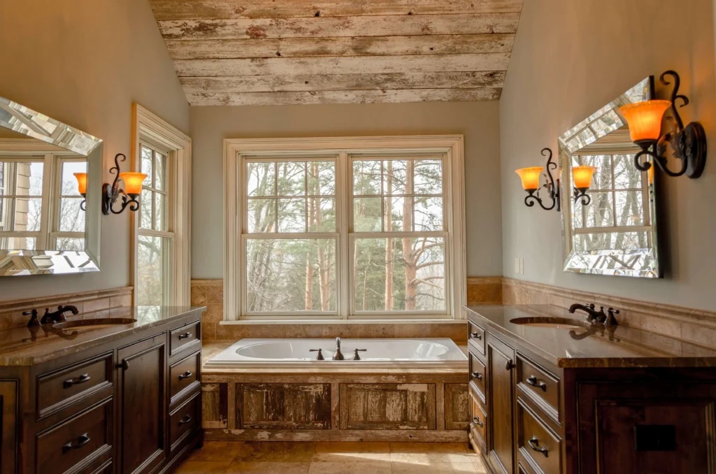 Bathroom remodeling done right in this modern bathroom with a modern vanity and toilet.