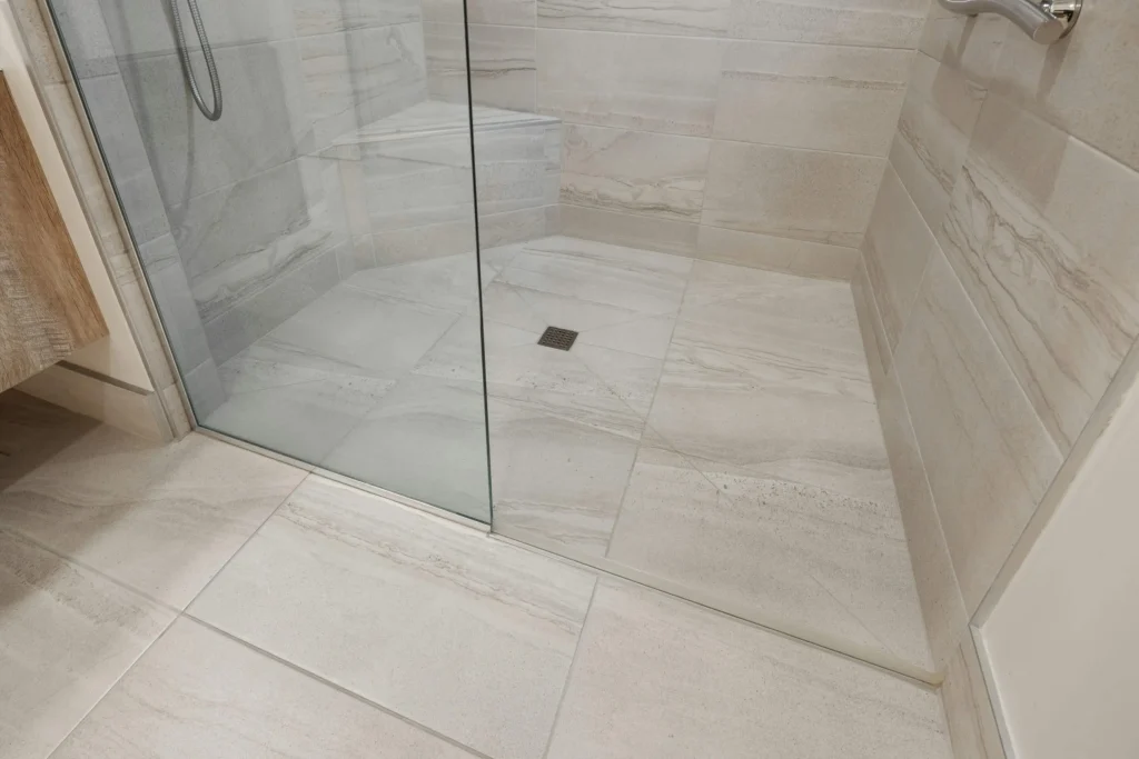 Newly renovated stand up shower. Browse our other pictures of bathroom renovations we've done.